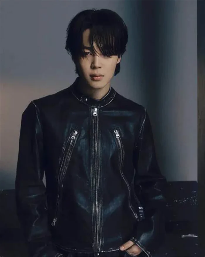 Jimin FACE Black Biker Leather Jacket