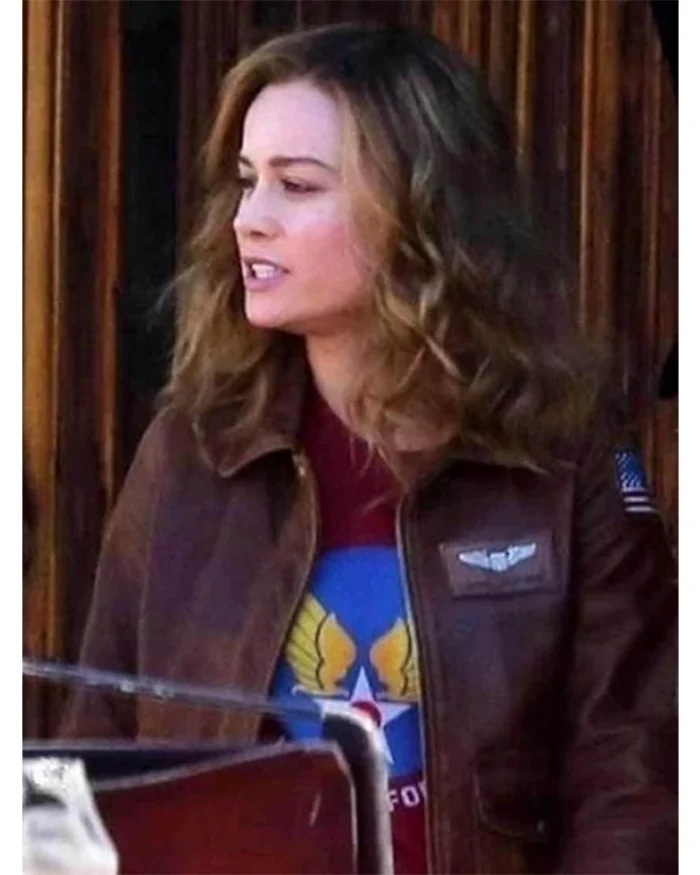 Captain Marvel Brown Leather Jacket