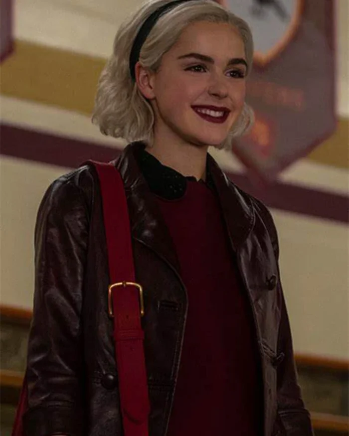 Chilling Adventures of Sabrina Spellman Maroon Leather Peacoat