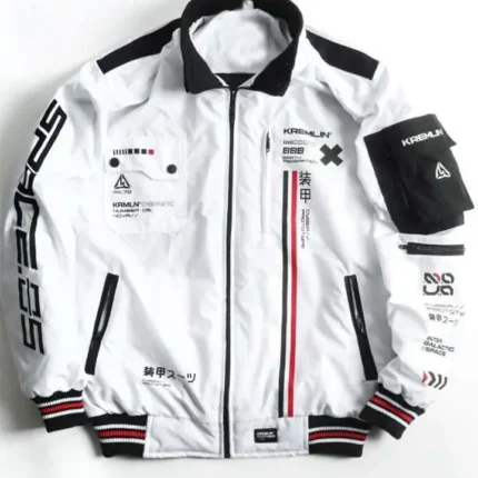 White Cyberpunk Techwear Bomber Jacket