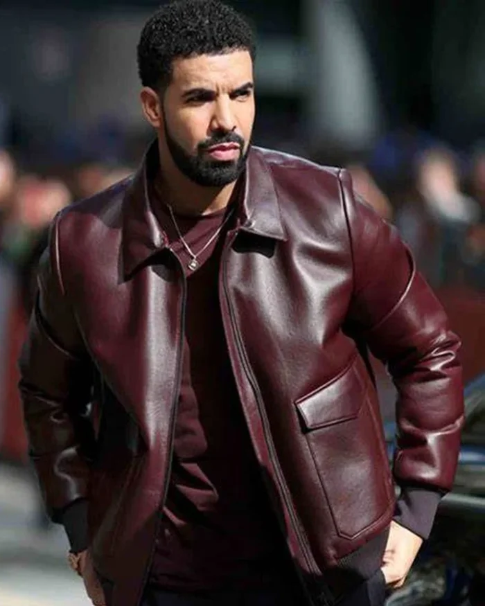 Drake Maroon Bomber Leather Jacket