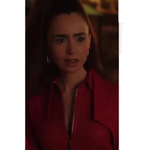 Emily in Paris S04 Lily Collins Red Leather Jacket
