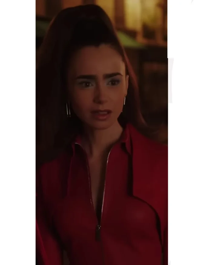 Emily in Paris S04 Lily Collins Red Leather Jacket