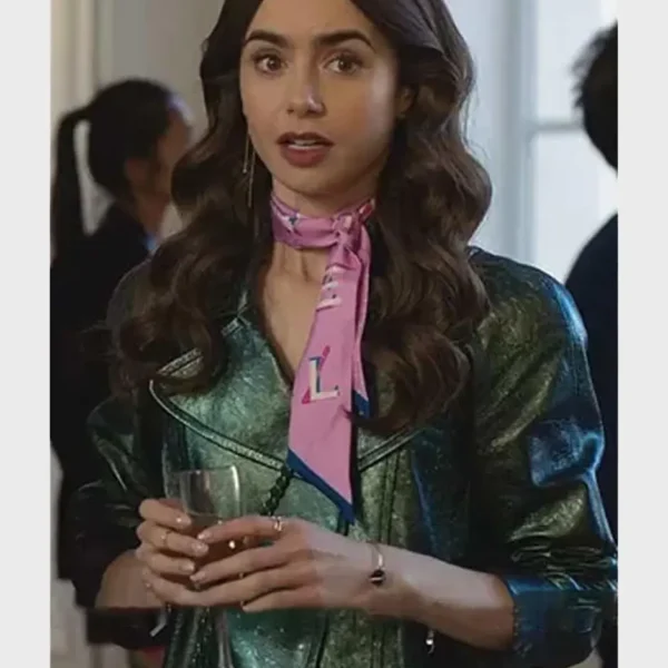 Emily In Paris Emily Cooper Moto Green Jacket