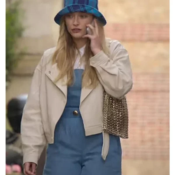 Emily in Paris S02 Camille Cream White Leather Jacket