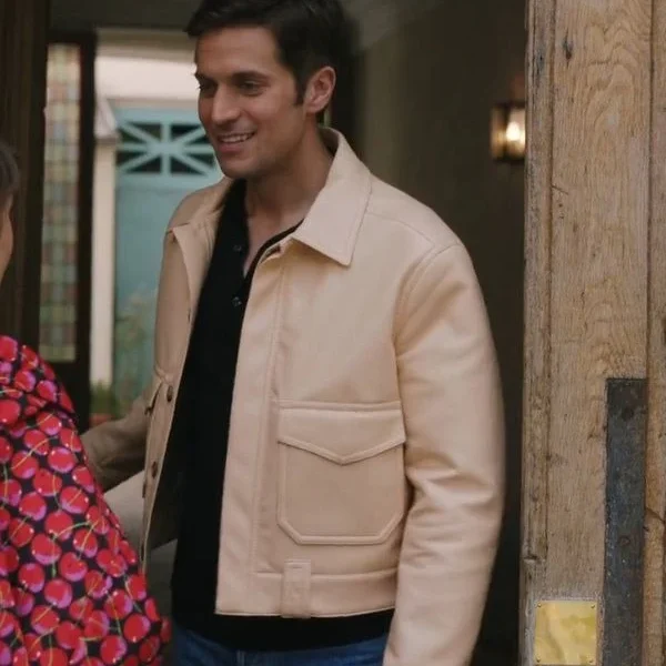 Emily in Paris S03 Gabriel Beige Leather Jacket