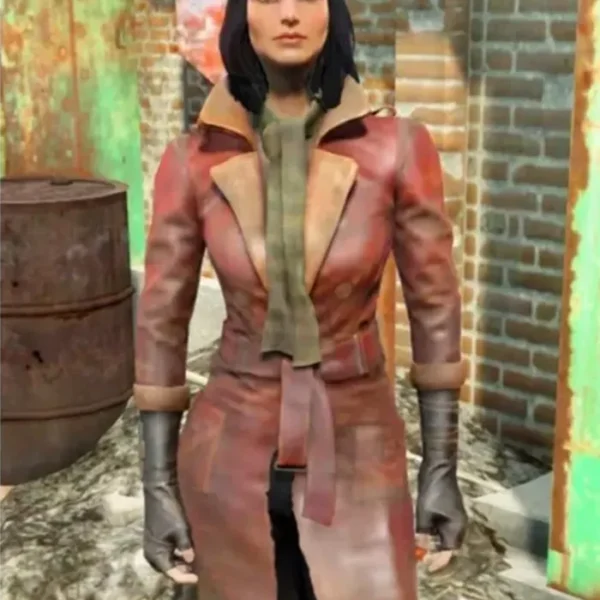  Fallout 4 Piper Brown Leather Trench Coat