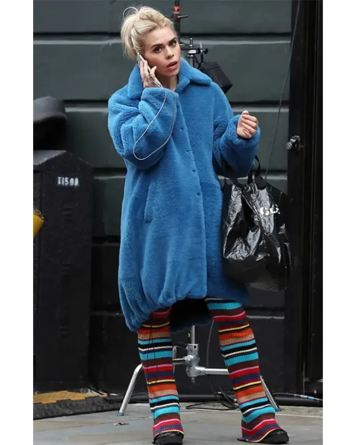 Billie Piper I Hate Suzie Long Blue Fur Coat