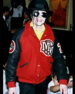 Michael Jackson Red Fleece Letterman Varsity Bomber Jacket