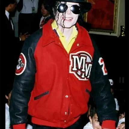 Michael Jackson Red Fleece Letterman Varsity Bomber Jacket