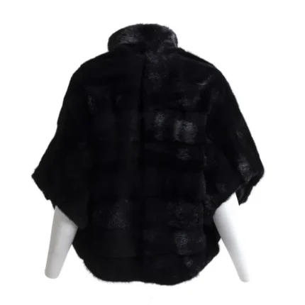 Womens Soft Mink Fur Cape Black Coat