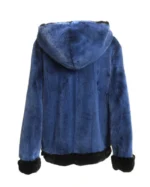 Mens and Womens Blue Hooded Mink Fur Jacket