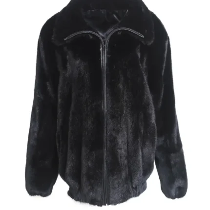 Mens Black Mink Fur Bomber Jacket