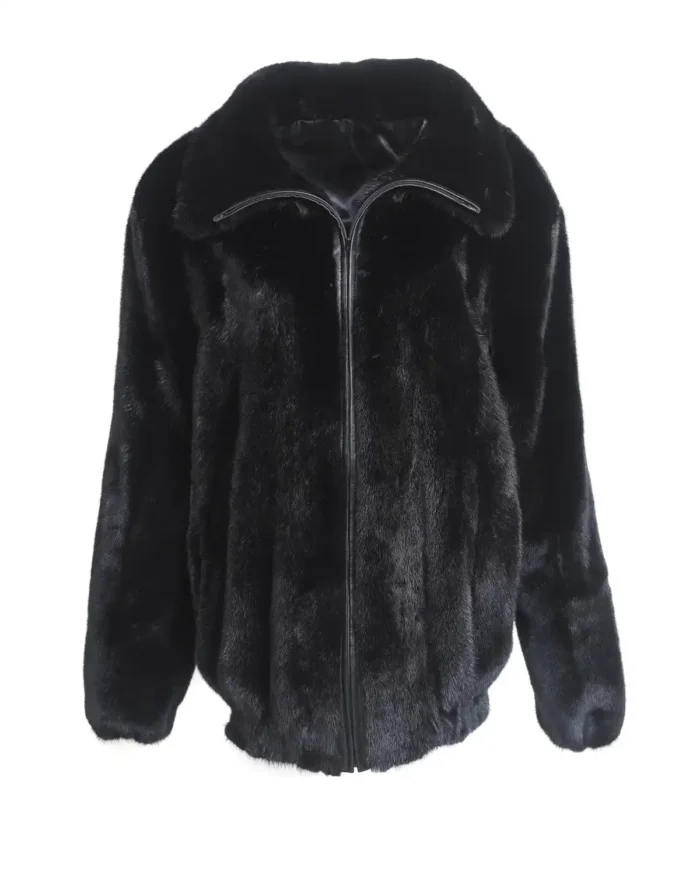 Mens Black Mink Fur Bomber Jacket