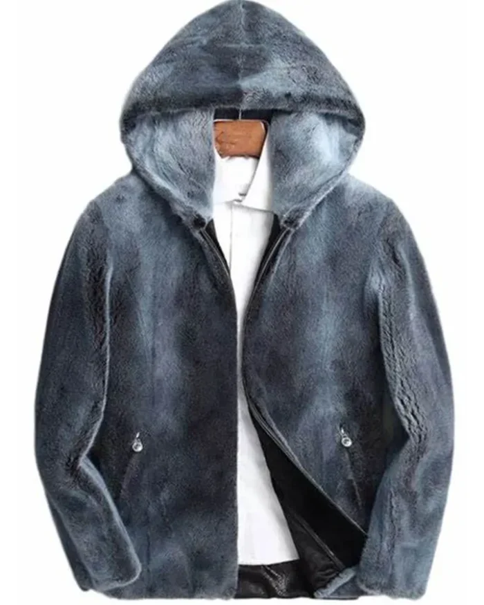 Black and Grey Shaded Mink Fur Hooded Jacket