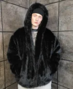 Cassius Genuine Mink Fur Removable Sleeves Black Coat