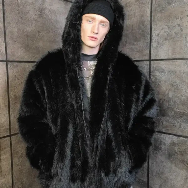 Cassius Genuine Mink Fur Removable Sleeves Black Coat