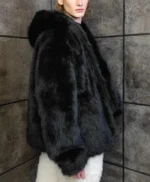 Cassius Genuine Mink Fur Removable Sleeves Black Coat