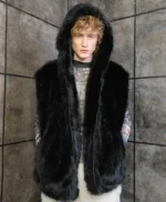 Cassius Genuine Mink Fur Removable Sleeves Black Coat