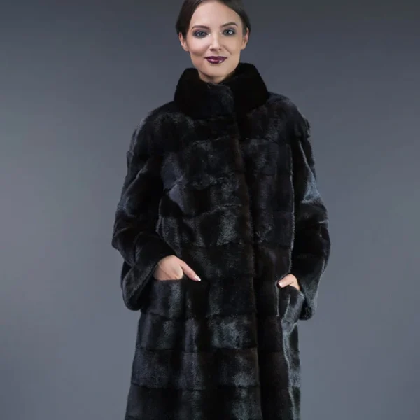Raquel Black Mink Fur Elegant Coat