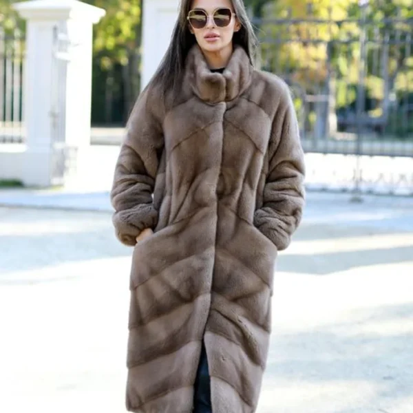 Regina Grey Mink Fur Long Coat