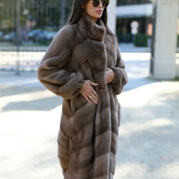 Regina Grey Mink Fur Long Coat