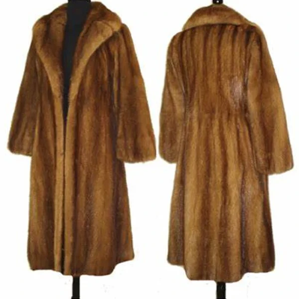 Women's Vintage Real Mink Fur Fluffy Warm Brown Coat