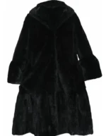 Women's Genuine Mink Fur Black Trench Coat
