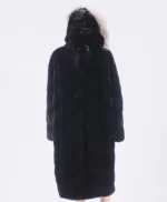 Faux Fur Hooded Black Mink Fur Long Coat