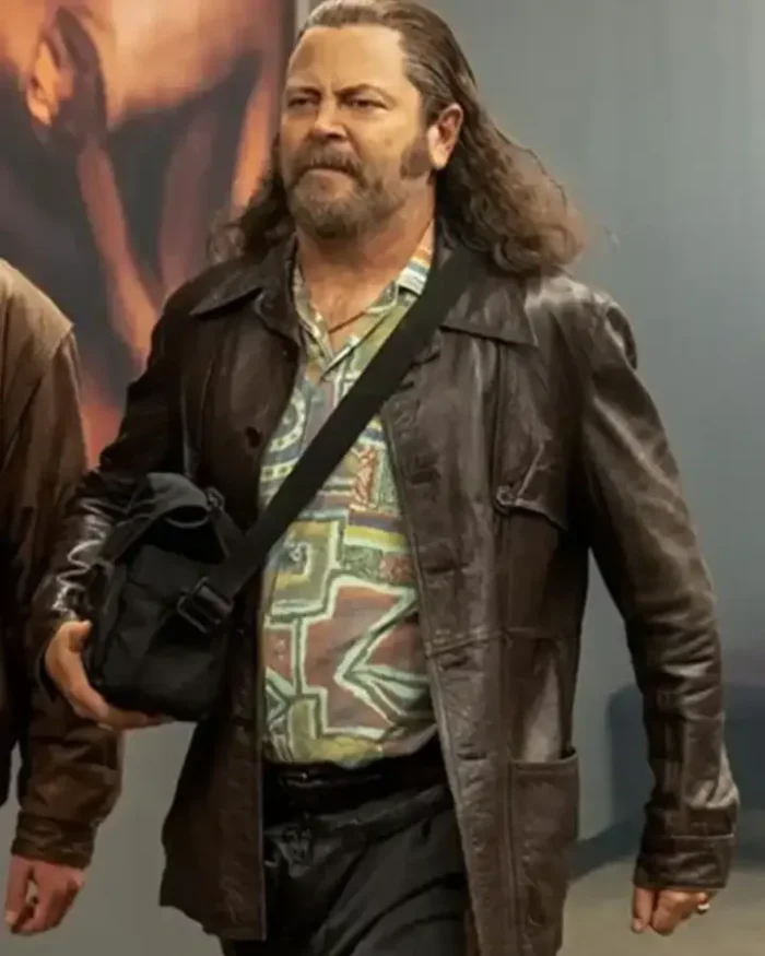 Pam and Tommy Nick Offerman Brown Leather Coat