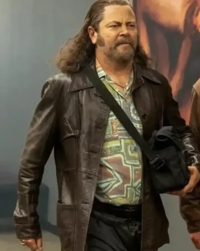 Pam and Tommy Nick Offerman Brown Leather Coat