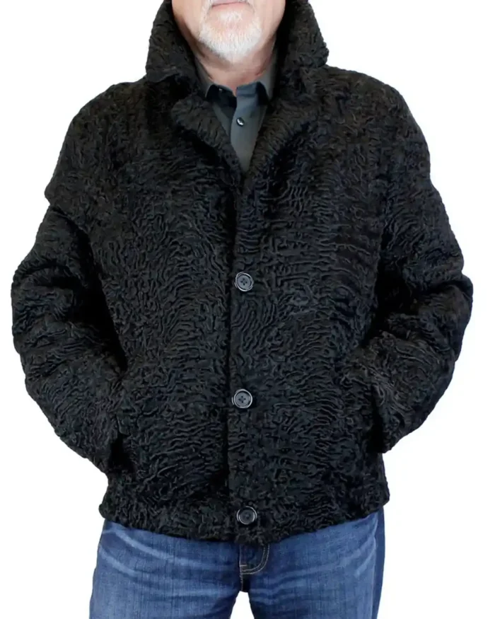 Men’s Persian Astrakhan Lamb Fur Black Bomber Jacket