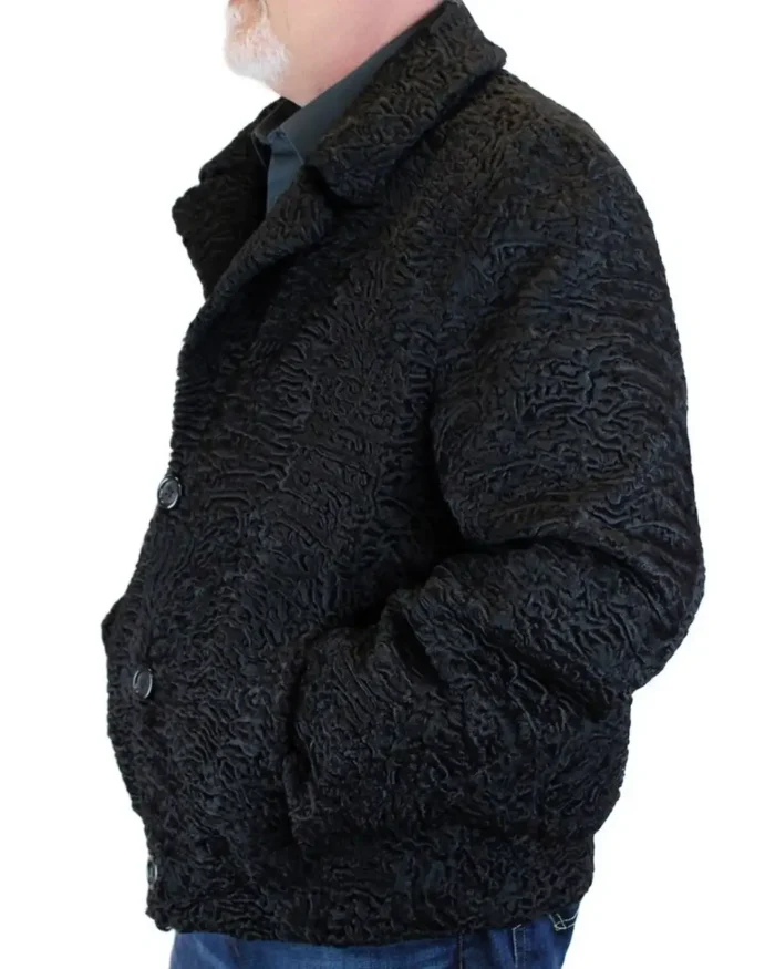 Men’s Persian Astrakhan Lamb Fur Black Bomber Jacket