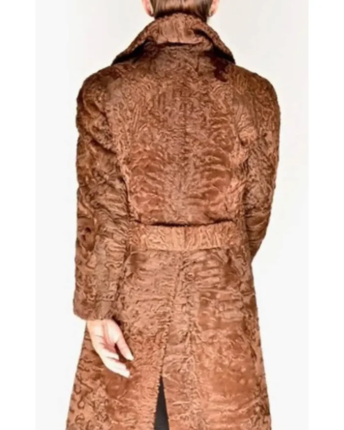 Brown Fox Mink Fur Collar Swakara Lamb Fur Trench Coat