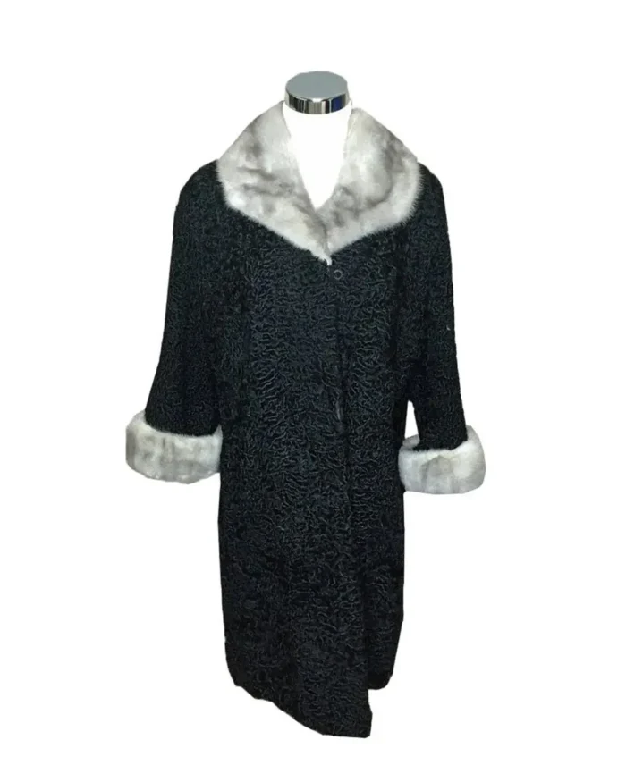 Persian Lamb With Mink Fur Cuffs & Collar Women Trench Coat