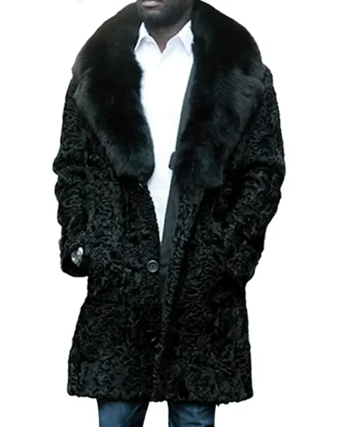 Jeffery Persian Lamb Astrakhan Black Fox Fur Collar Coat