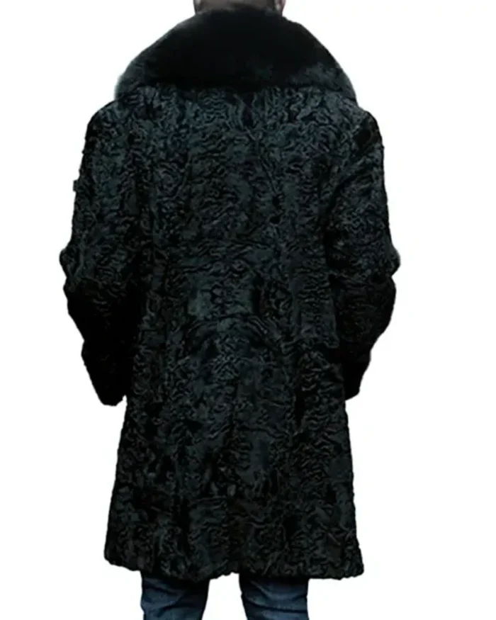 Jeffery Persian Lamb Astrakhan Black Fox Fur Collar Coat