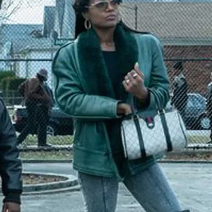 Patina Miller Power Book III Raq Green Shearling Leather Jacket