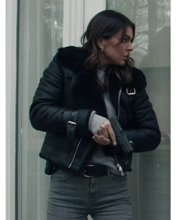 Serinda Swan Reacher S02 Black Leather Jacket