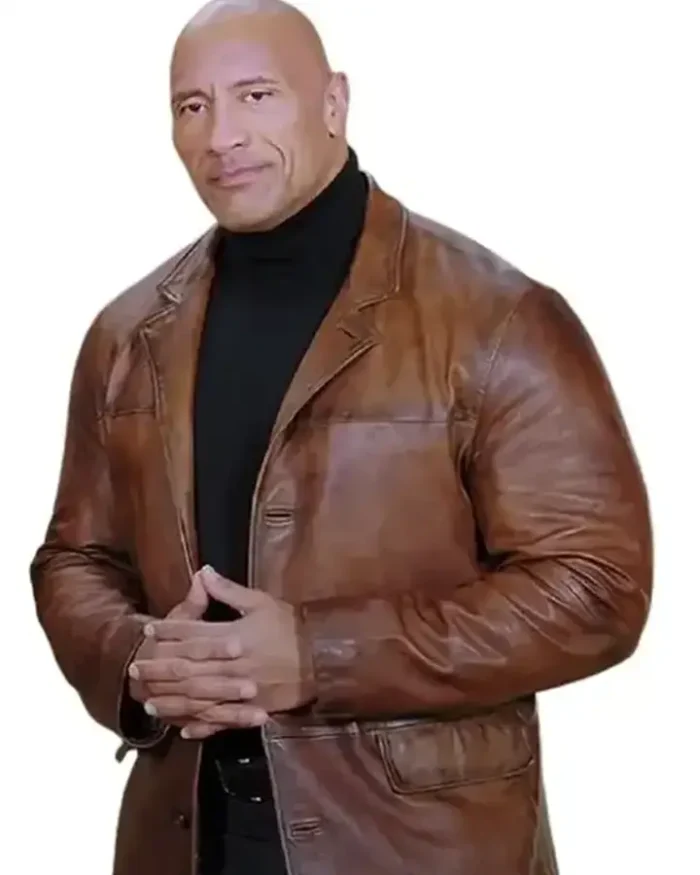 Dwayne Johnson Red Notice Brown Leather Coat