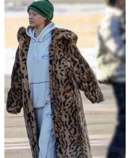 Rihanna Giorgio Leopard Print Long Coat