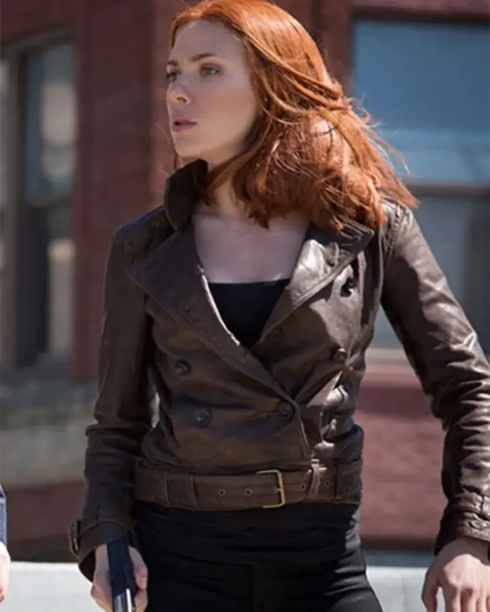 Captain America Winter Soldier Scarlett Johansson Brown Jacket