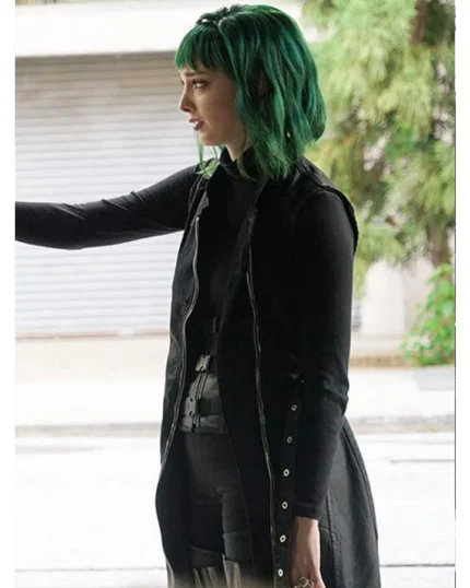 Emma Dumont The Gifted Sleeveless Black Coat