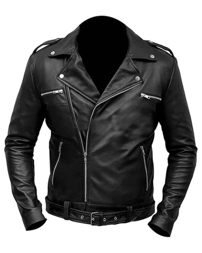 Negan Black Leather Moto Jacket