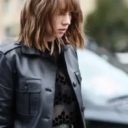 Maya Hawke Black Leather Coat