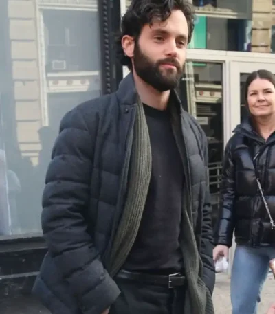 You S04 Penn Badgley Black Puffer Jacket