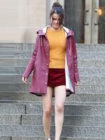 A Rainy Day In New York Selena Gomez Purple Hooded Coat