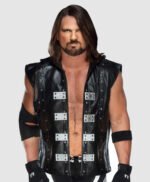 AJ Styles P1 Black Leather Vest With Hood