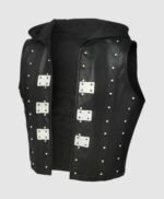AJ Styles P1 Black Leather Vest With Hood