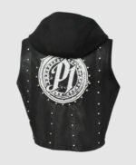 AJ Styles P1 Black Leather Vest With Hood